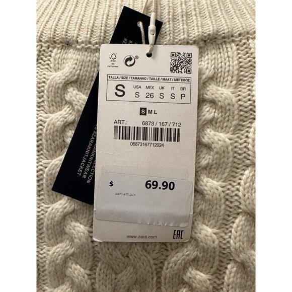 ZARA CABLE KNIT V-NECK SWEATER OVERSIZED SAND S REF. 6873/167/712  BLOGGERS FAVE - Picture 7 of 7